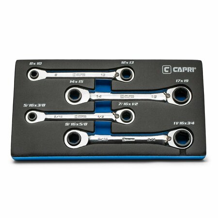 CAPRI TOOLS 4-in-1 120-Tooth Box End Reversible Ratcheting Wrench Set, Metric and SAE, 4-Piece with 16 Sizes CP11884